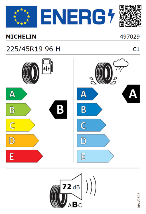 Tyre Label for Michelin Pilot Sport 5 Energy 225/45R19 96H